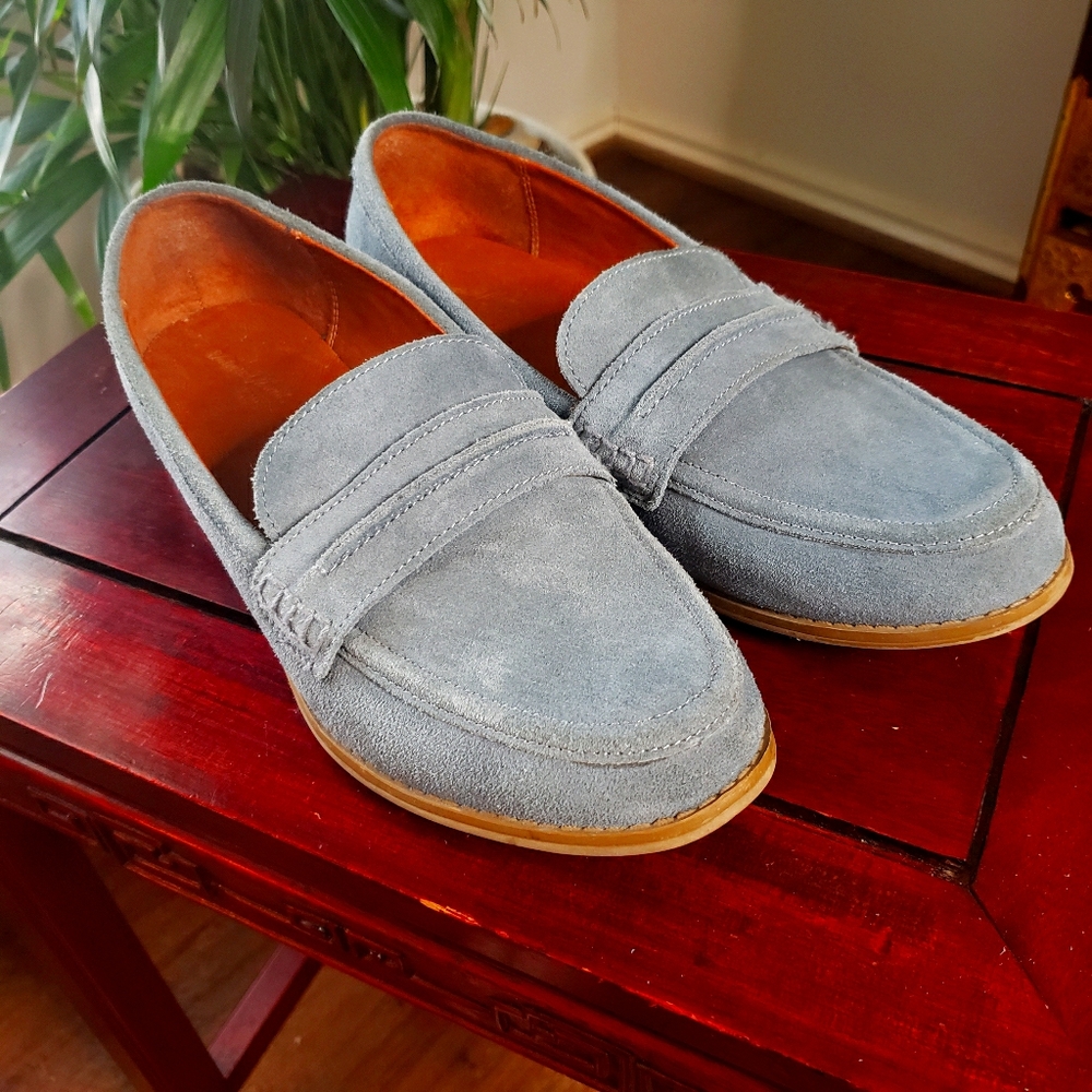 Blue Suede Slip-On Loafers